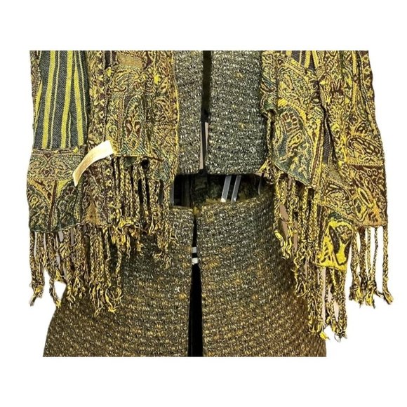 Collection Eighteen Womens Fashion Scarf 69" Tassel Fringe Green Brown - Picture 4 of 4